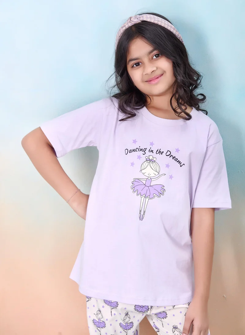 Artemea  Dancing Ballerina print Girls Premium Pajama set (2pc set -Top & Bottom) for Women | Best Price UAE